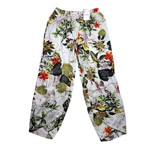 Pantalon Orange Floral Elastic Waist Crop Pants Medium Botanical Print